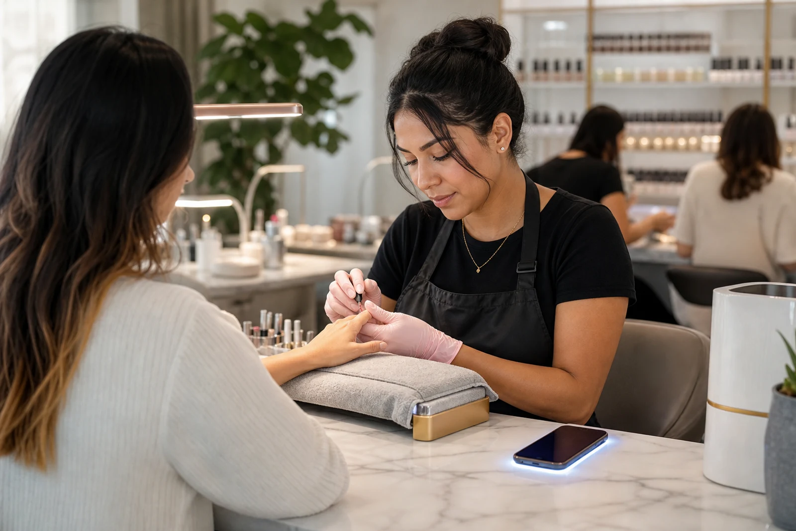 AI receptionist helping a nail salon answer booking calls