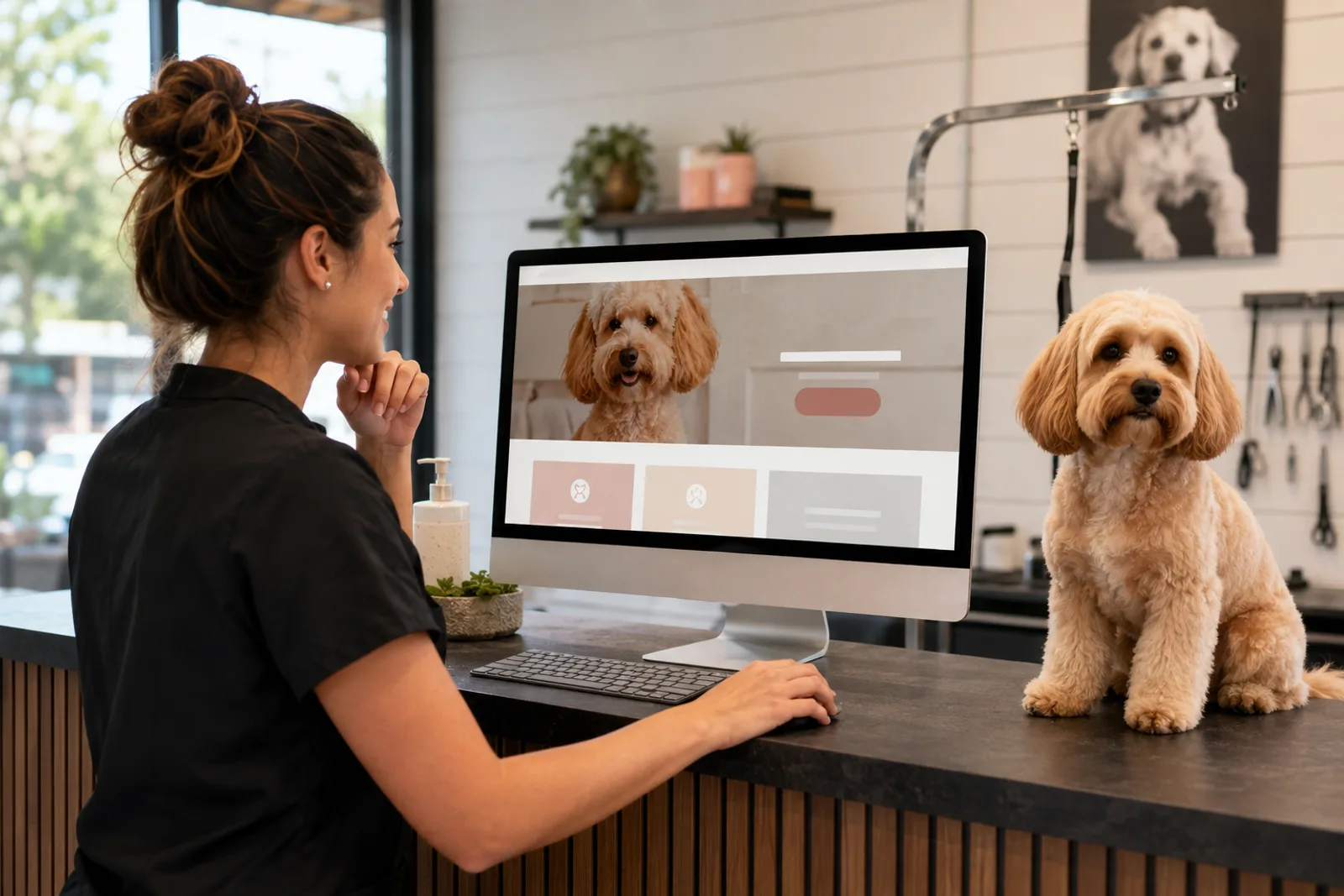Pet grooming website displaying services and online booking