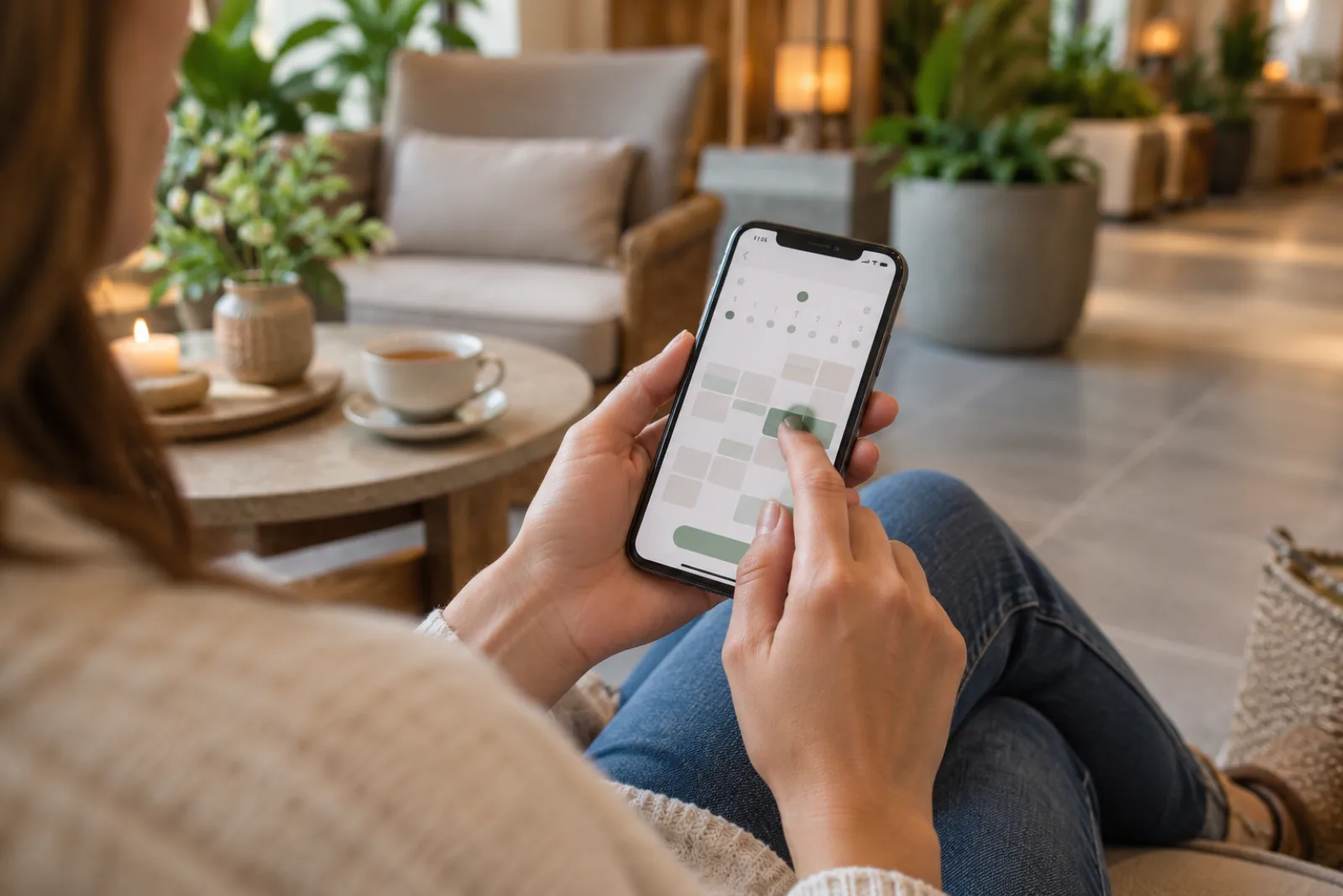 Guest selecting a spa appointment on a smartphone