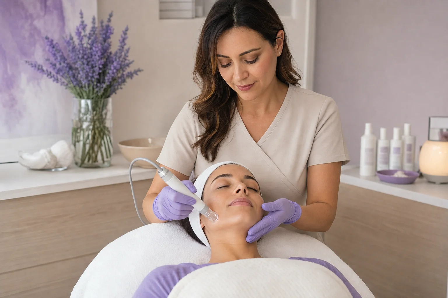 Medspa professional providing a facial skincare treatment